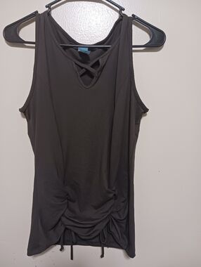 M. Fasis Womens Dark Grey Front Ruched Sleeveless Crisscross Tank Top Small A-19